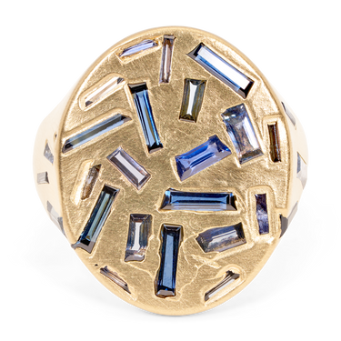 Large Blue Neon Lights Signet Ring - Made to Order
